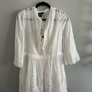 GAP White Eyelet Tiered Cotton Midi Dress